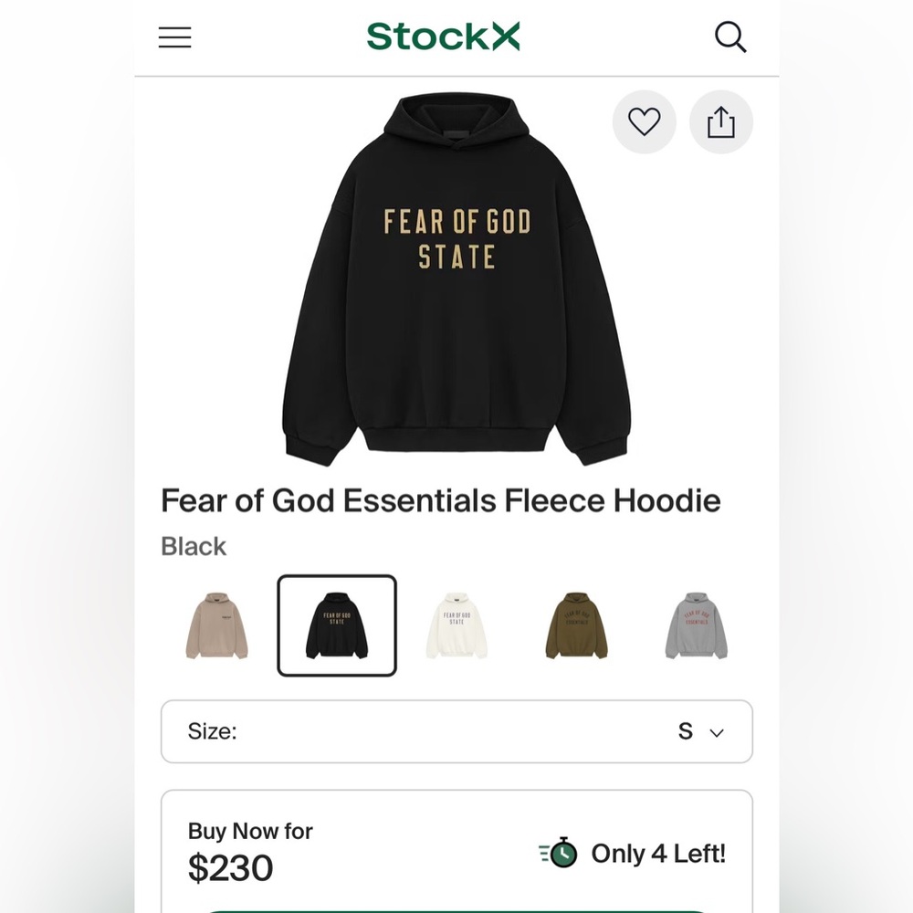 NWT Fear of God Essentials Black and Gold Hoodie